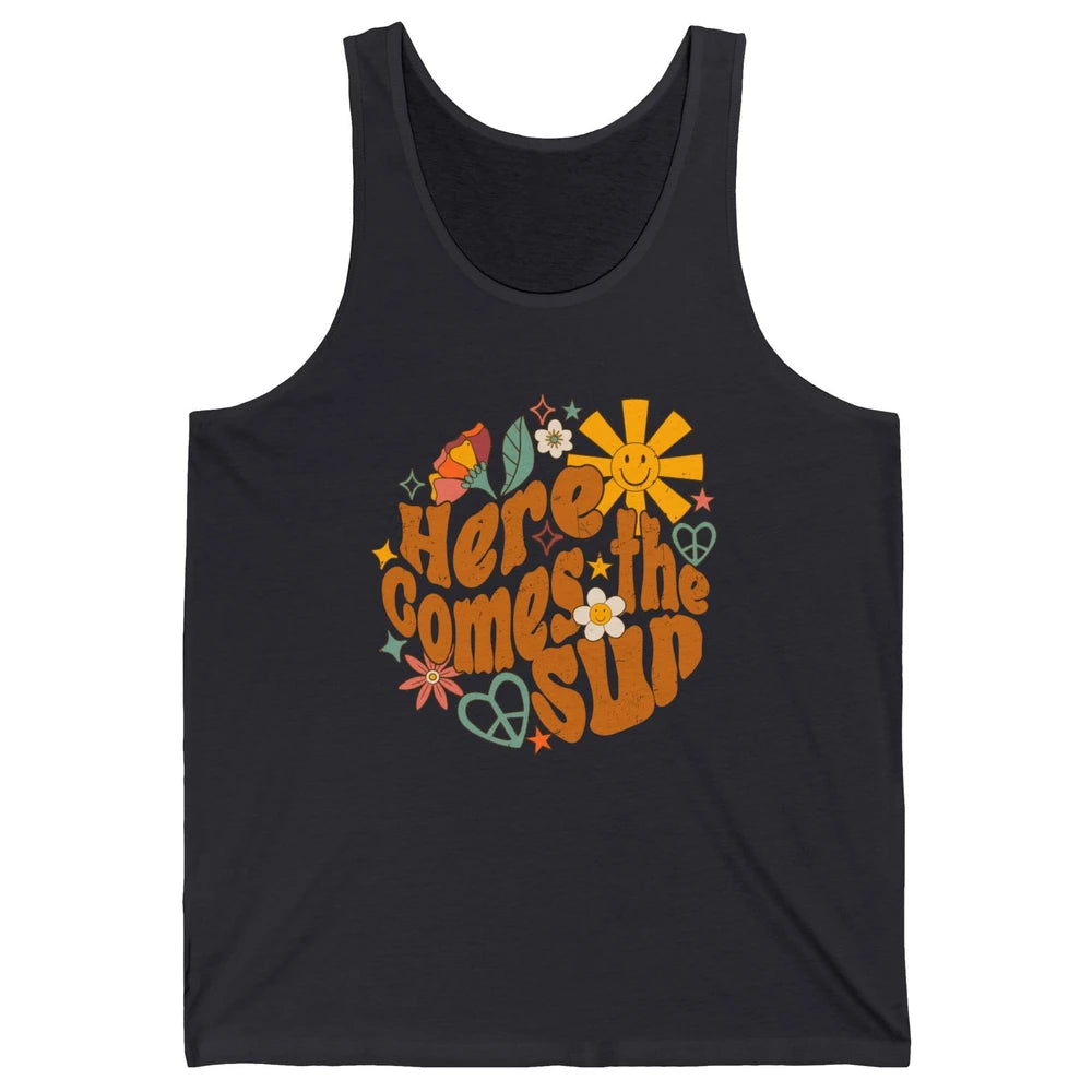 Retro Daisy Rainbow Sunrise Here Comes The Sun Hippie Girl Unisex Jersey Tank