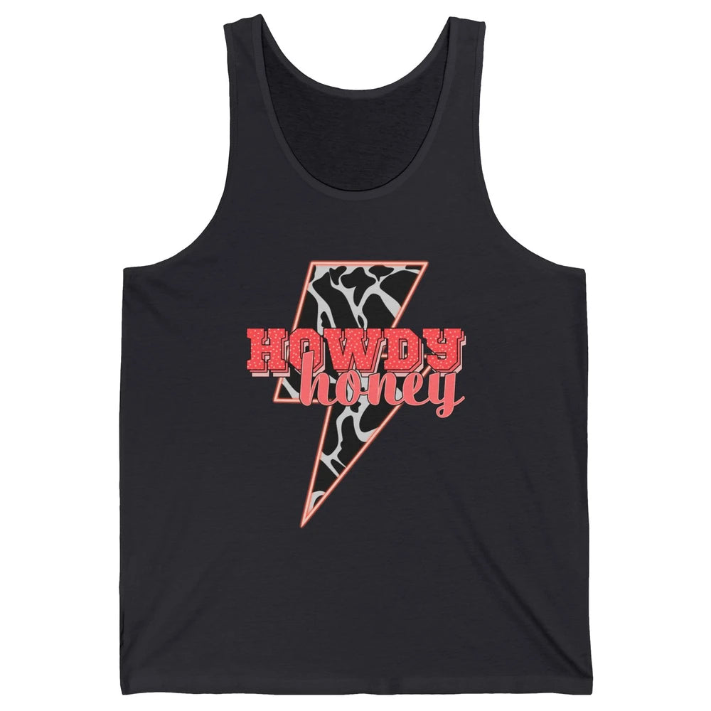 Desert Lightning Bolt Howdy Honey Cow Print Western Cowgirls Unisex Jersey Tank