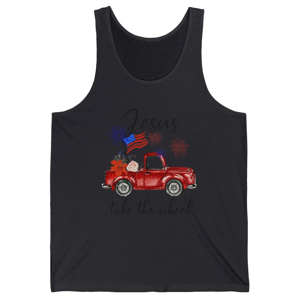 4th Of July Jesus Take The Wheel Red Truck Watercolor God Unisex Jersey Tank
