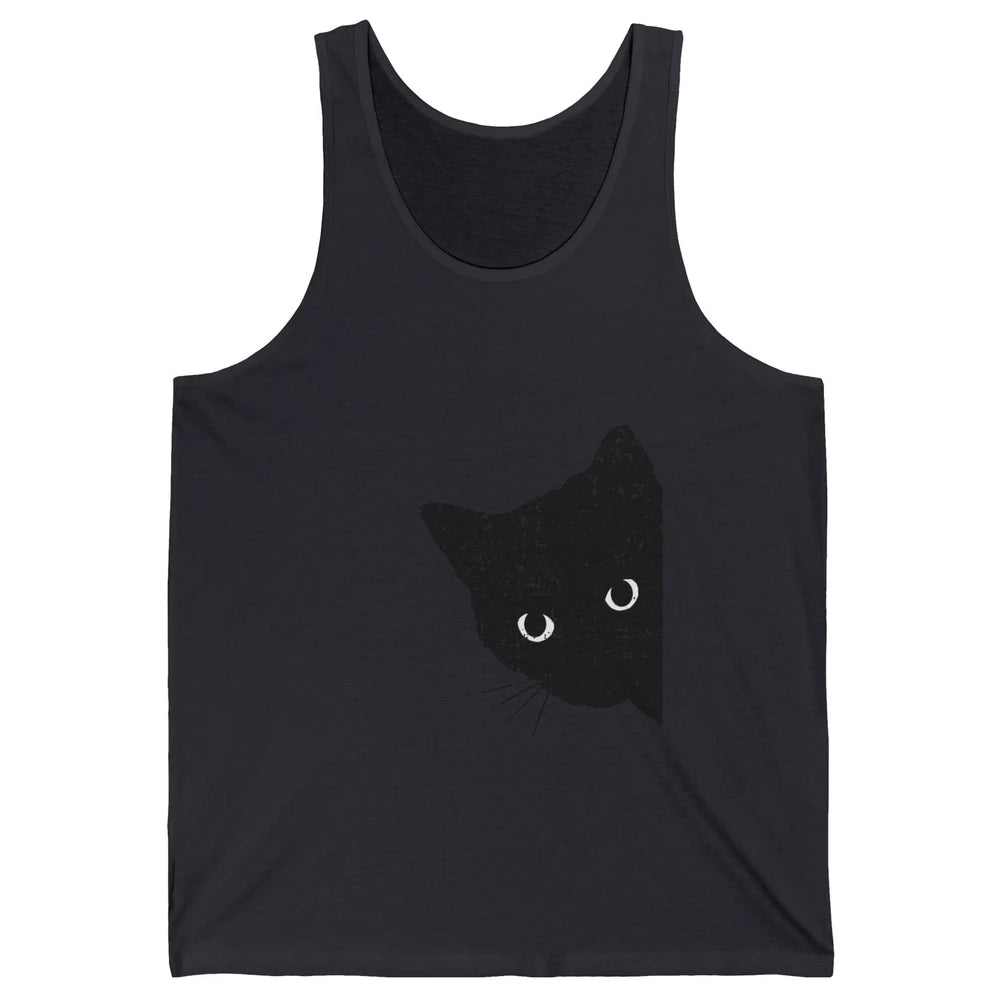 Funny Retro Black Cat Peeking Ew People Anti Social Cat Unisex Jersey Tank