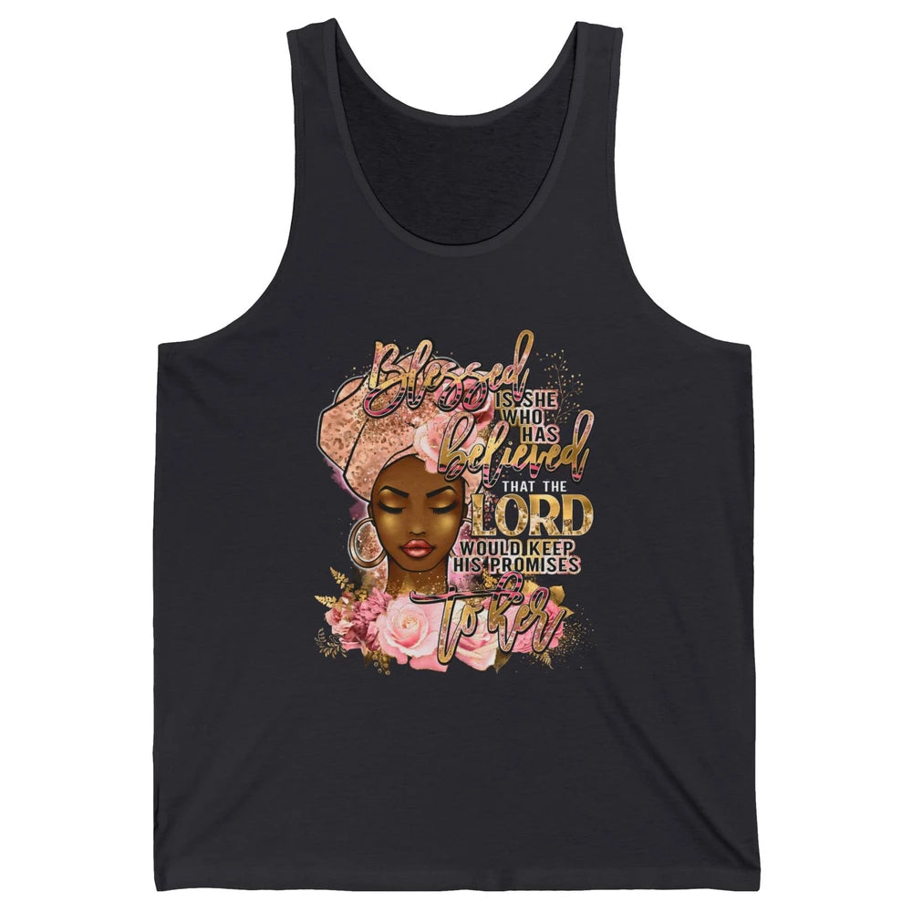 Afro Woman Blessed Is She Who Believed God African Christian Unisex Jersey Tank