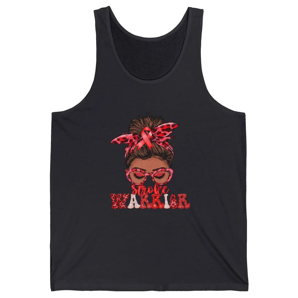 Afro Messy Hair Bun Black Women Warrior Red Stroke Awareness Unisex Jersey Tank