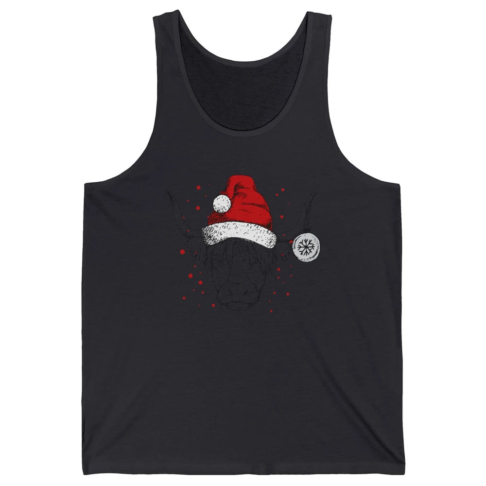 Cute Highland Cow Christmas With Santa Hat Western Xmas Cow Unisex Jersey Tank