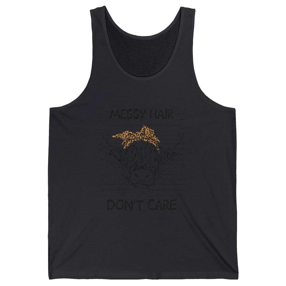 Highland Cow Leopard Bandana Messy Hair Don't Care Western Unisex Jersey Tank