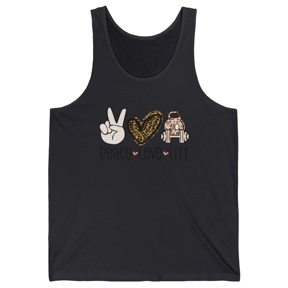 Peace Love Lift Leopard Fitness Workout Gym Trainer Gift Unisex Jersey Tank