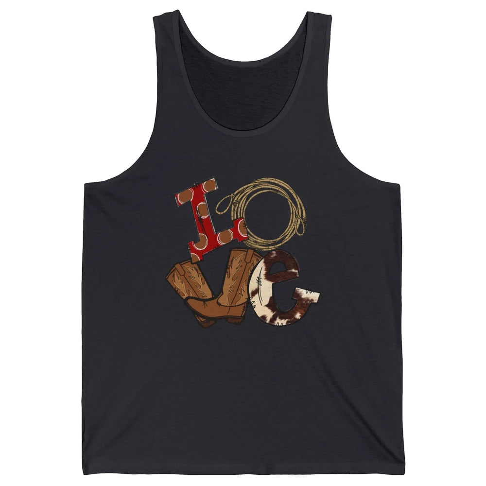 Retro Love Rodeo Cowboy Boots Lasso Western Country Cowgirl Unisex Jersey Tank