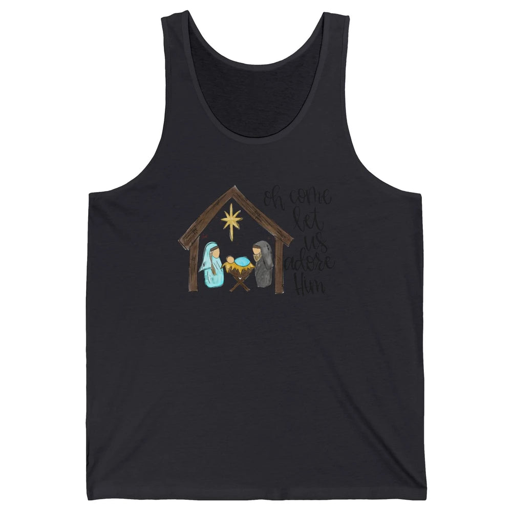 Retro Christmas Church Oh Come Let Us Adore Him Hand Drawing Unisex Jersey Tank