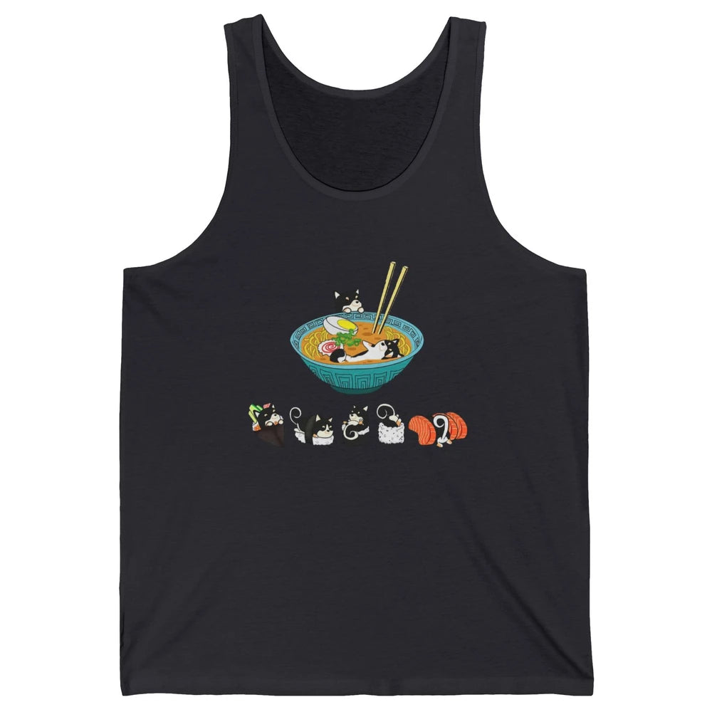 Funny Black Shiba Inu Sushi Ramen Bowl Japanese Kawaii Dog Unisex Jersey Tank