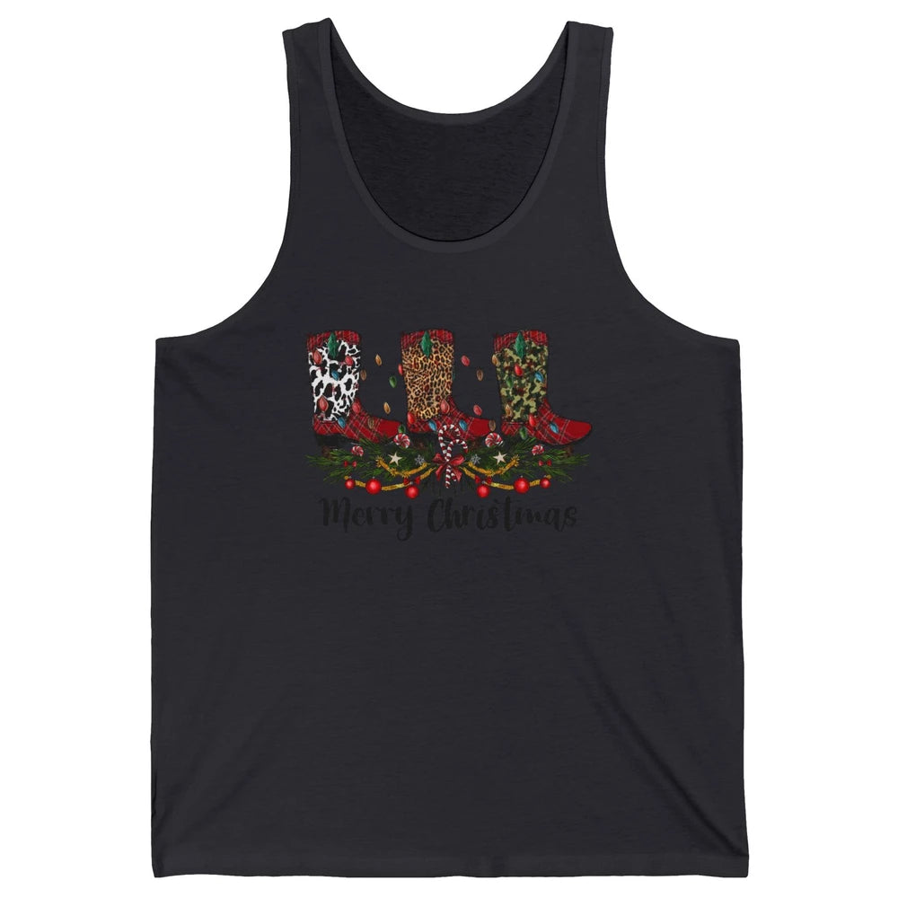 Christmas Cowboy Boots Santa Boots Leopard Western Christmas Unisex Jersey Tank