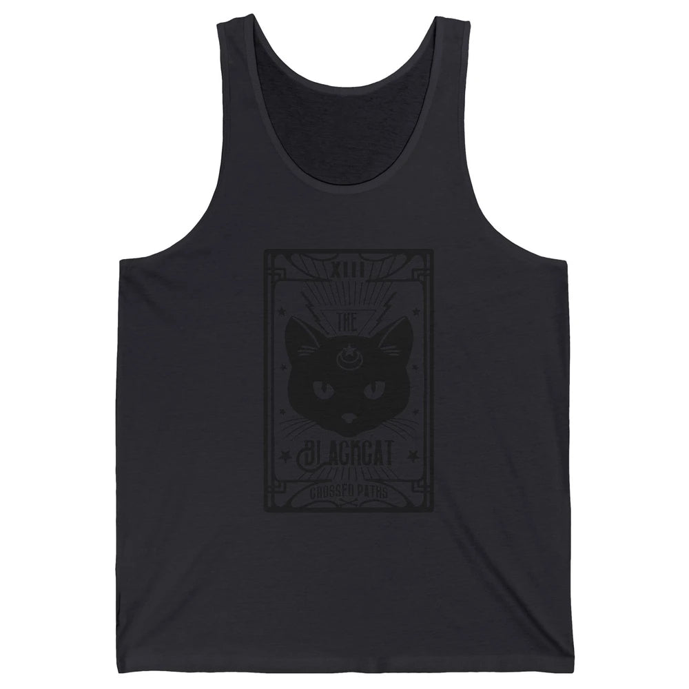 Retro Halloween Black Cat Crossed Path Tarot Card Witchcraft Unisex Jersey Tank