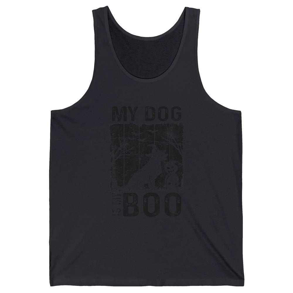 Retro My Dog Is My Boo Ghost Hippie Halloween Spooky Puppy Unisex Jersey Tank