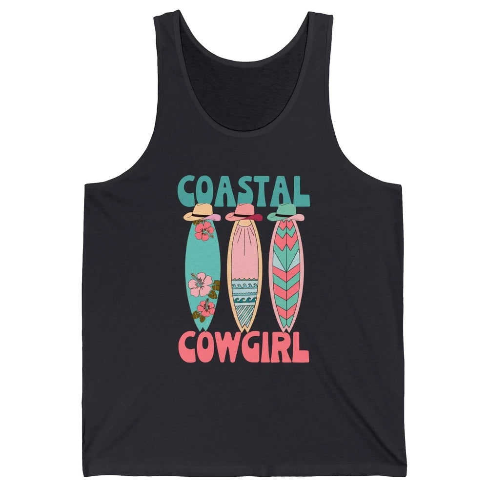 Retro Coastal Cowgirl Surfboards Western Cowgirl Beach Life Unisex Jersey Tank