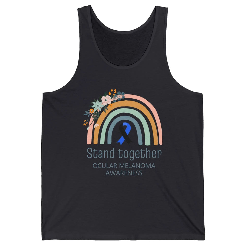 Ocular Melanoma Awareness Rainbow Floral Black Blue Ribbon Unisex Jersey Tank
