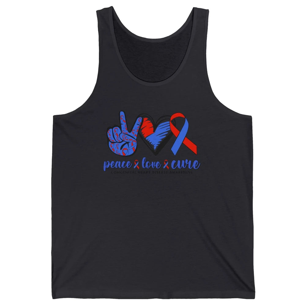 Congenital Heart Disease Blue Red Ribbon Peace Love Cure CHD Unisex Jersey Tank