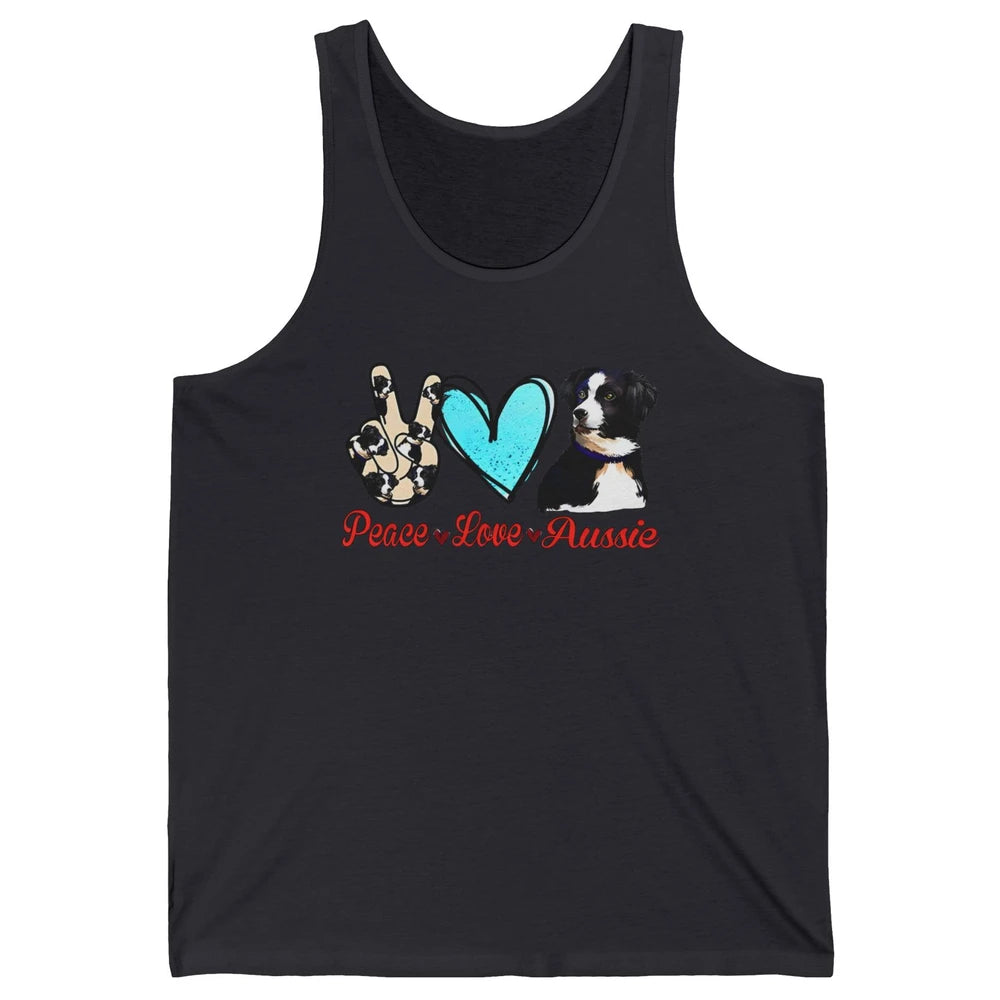 Peace Love Aussie Dog Lovers Australian Shepherd Dad Mom Unisex Jersey Tank