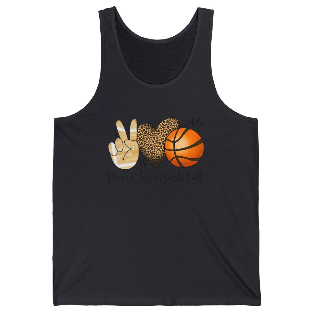 Peace Love Basketball Leopard Heart Basketball Lovers Gift Unisex Jersey Tank