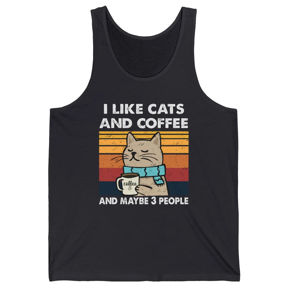 Retro Funny Fall Cat I Like Cats Coffee And Maybe 3 People Unisex Jersey Tank