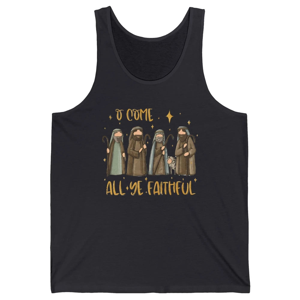 Retro Christmas O Come All Ye Faithful Christian Jesus Faith Unisex Jersey Tank