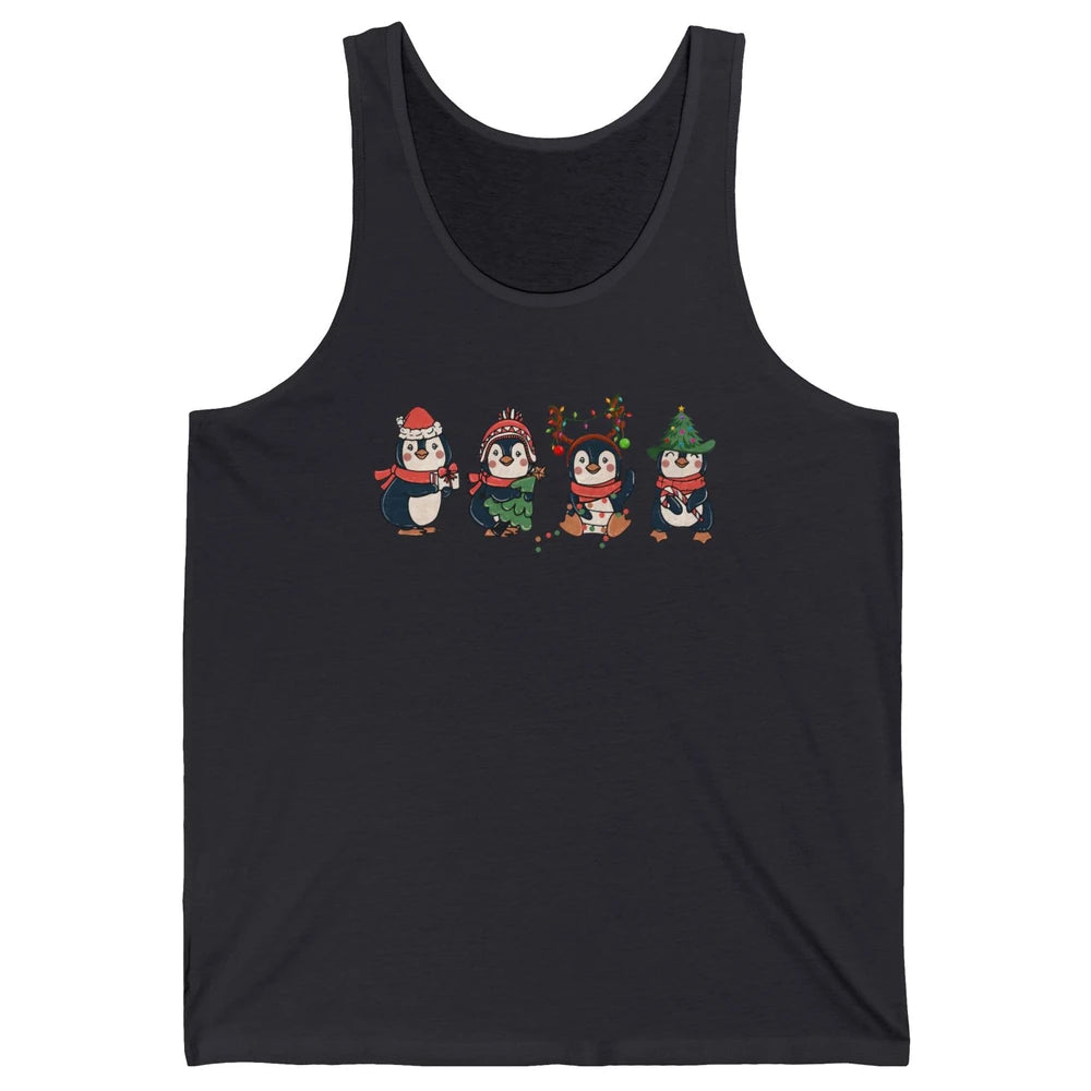 Penguin Merry Christmas Cute Penguin Xmas Lights Winter Unisex Jersey Tank
