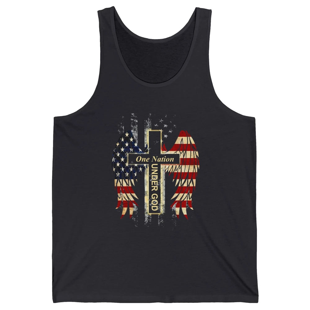 Patriotic One Nation Under God American Flag Faith Cross Unisex Jersey Tank