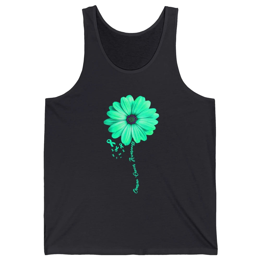 Ovarian Cancer Awareness Daisy Flower Teal Ribbon Cancer Unisex Jersey Tank