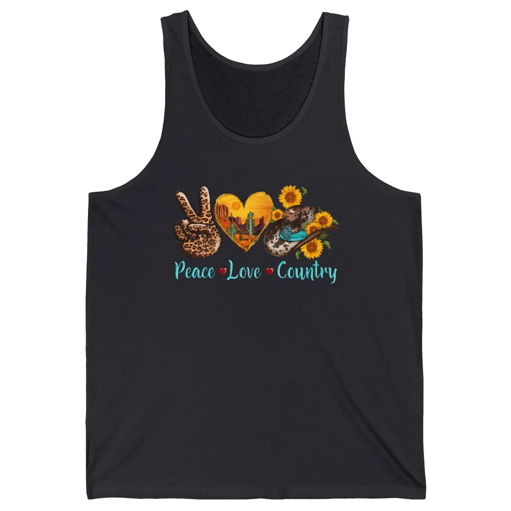 Retro Sunflower Peace Love Country Cowgirl Boots Western Unisex Jersey Tank