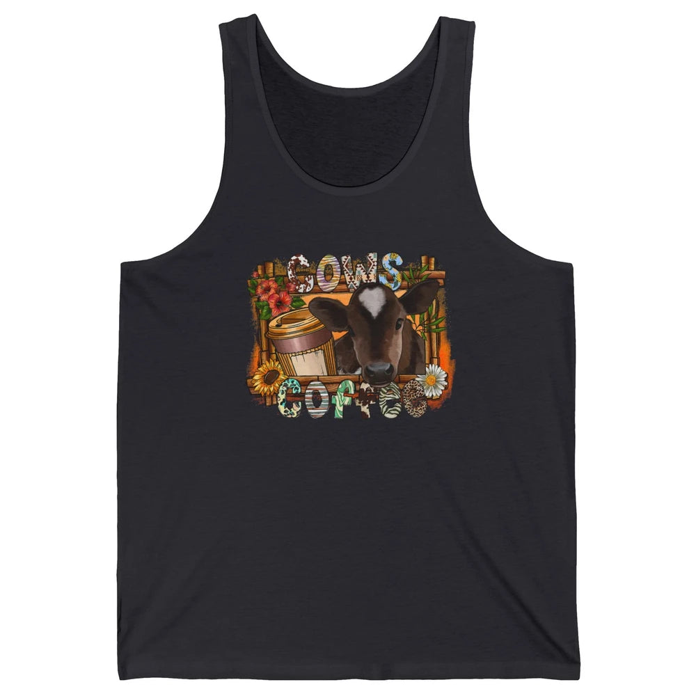 Cowhide Sunflower Cows Coffee Western Cattle Cow Mama Life Unisex Jersey Tank