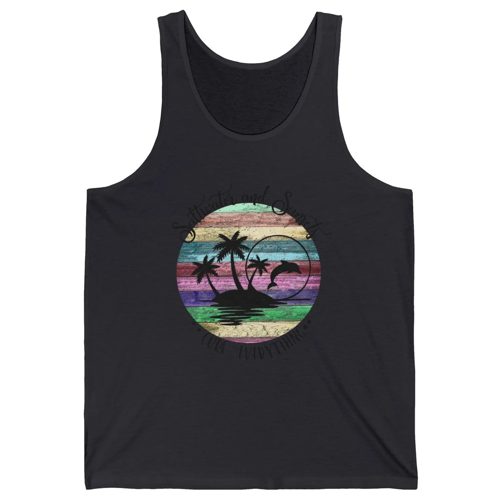 Retro Beach Sunset Saltwater and Sunsets Cure Everything Unisex Jersey Tank