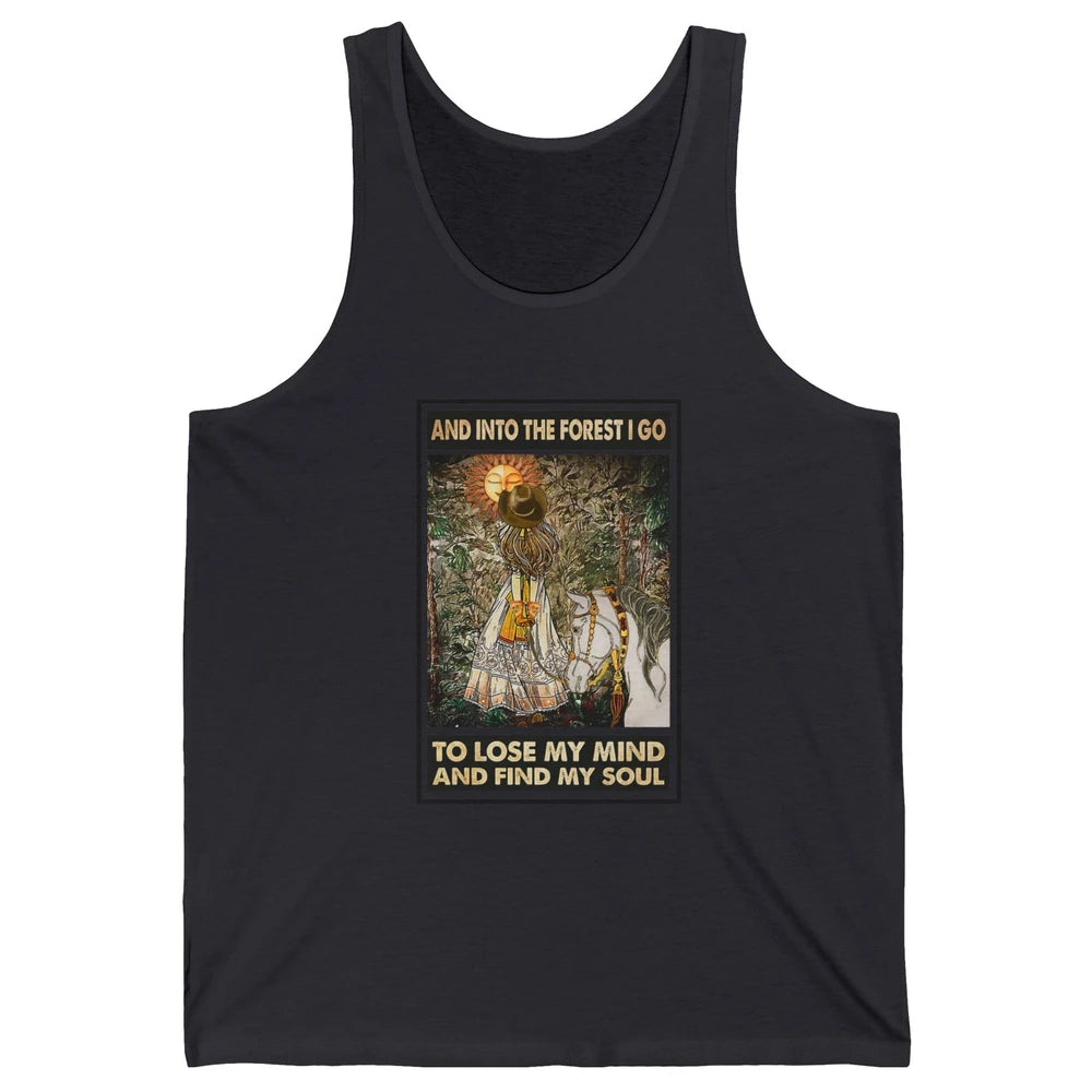 Retro Cowgirl Into Forest I Go Peace Hippie Girl Horse Lover Unisex Jersey Tank