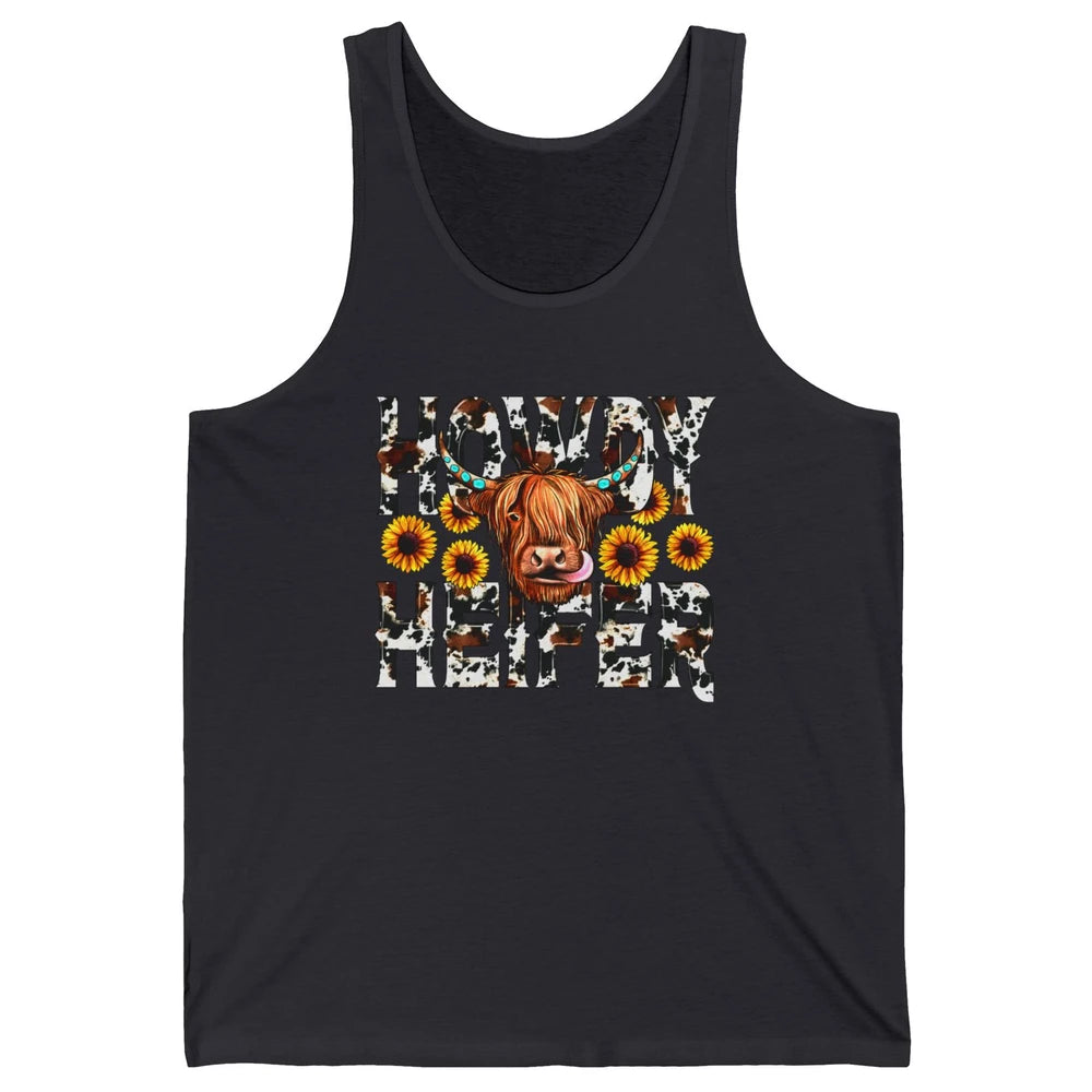 Sunflower Highland Cow Howdy Heifer Western Country Cowboy Unisex Jersey Tank