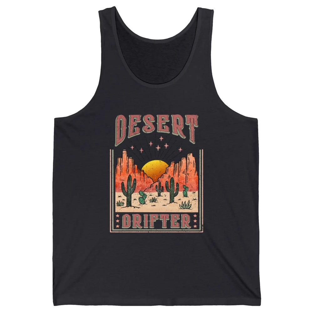 Retro Desert Cactus Sunset Desert Drifter Western Country Unisex Jersey Tank