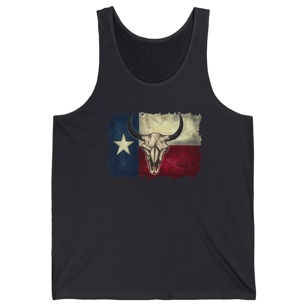 Retro Bull Skull Texas Map Western Country Cowboy Cowgirl Unisex Jersey Tank