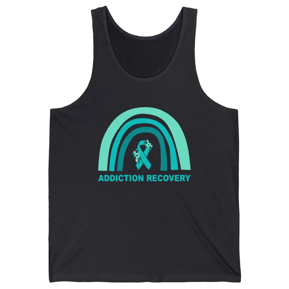 Addiction Recovery Awareness Floral Teal Ribbon Rainbow Unisex Jersey Tank