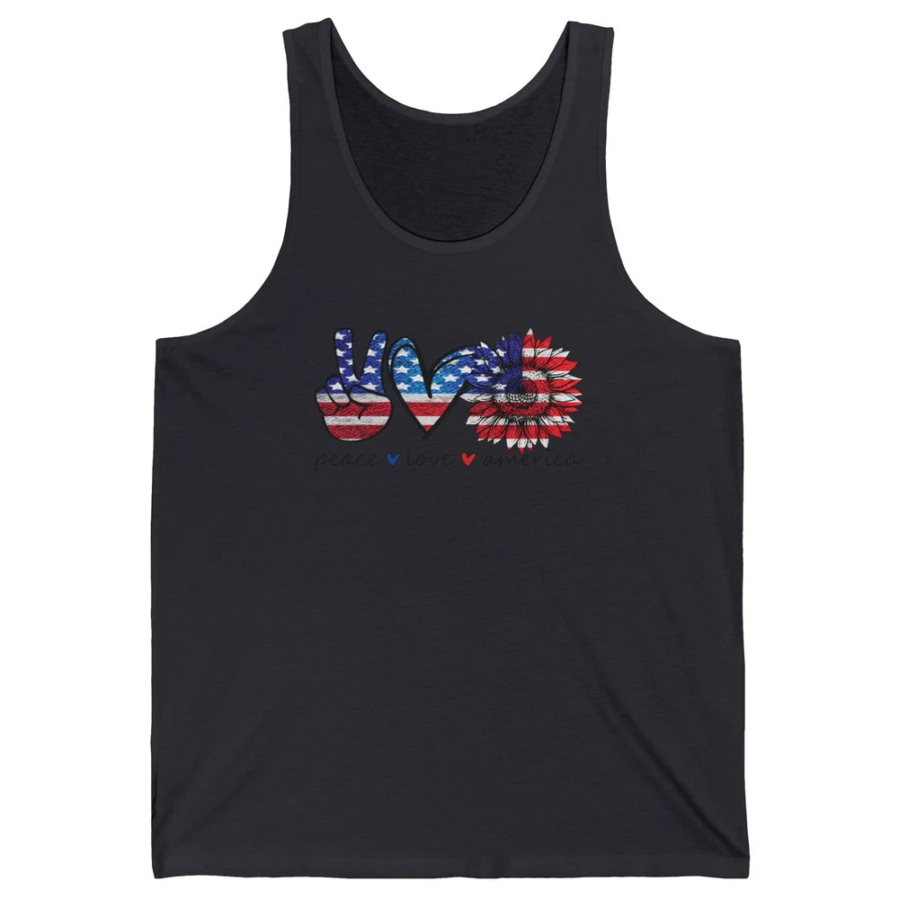 Peace Love America Flag Sunflower 4th of July Memorial Day Unisex Jersey Tank