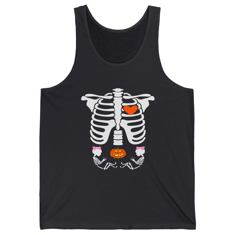 Pregnant Halloween Skeleton Baby Twins Witch Pumpkin Costume Unisex Jersey Tank