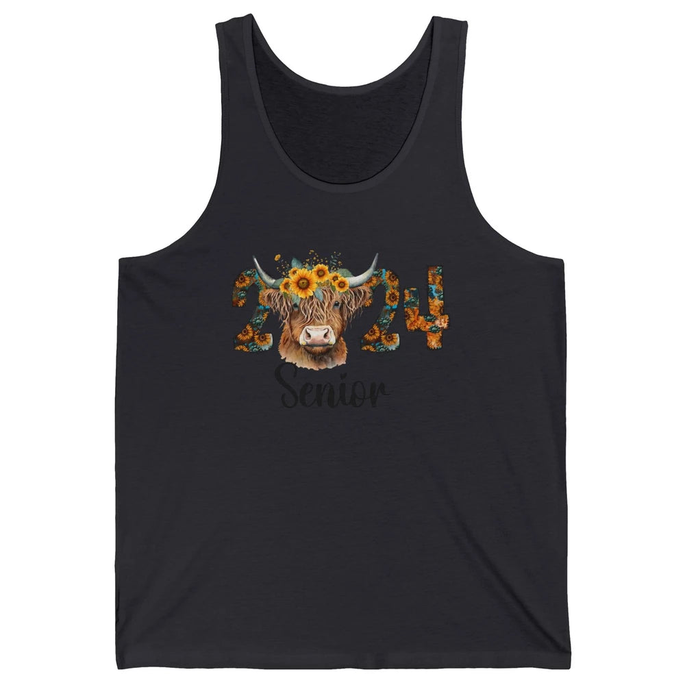 Sunflower Highland Cow Senior 2024 Graduate Bachelor Western Unisex Jersey Tank