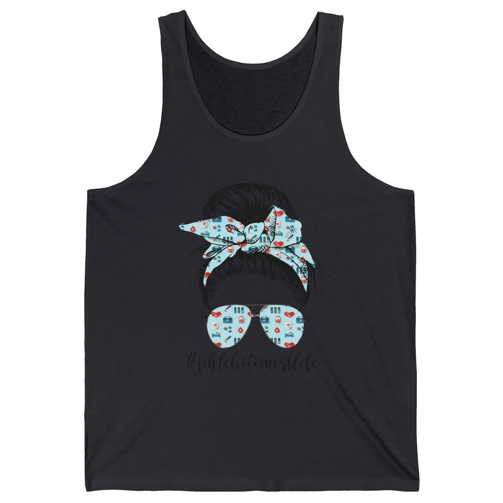 Retro  Phlebotomist Life Messy Bun Mom Phlebotomy Symbols Unisex Jersey Tank
