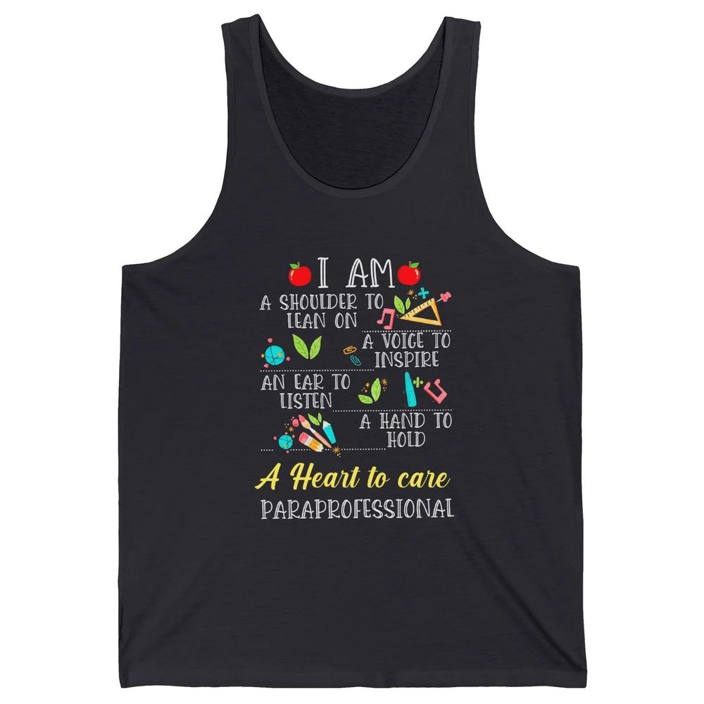 Paraprofessional Shoulder To Lean On Heart To Care Para Life Unisex Jersey Tank