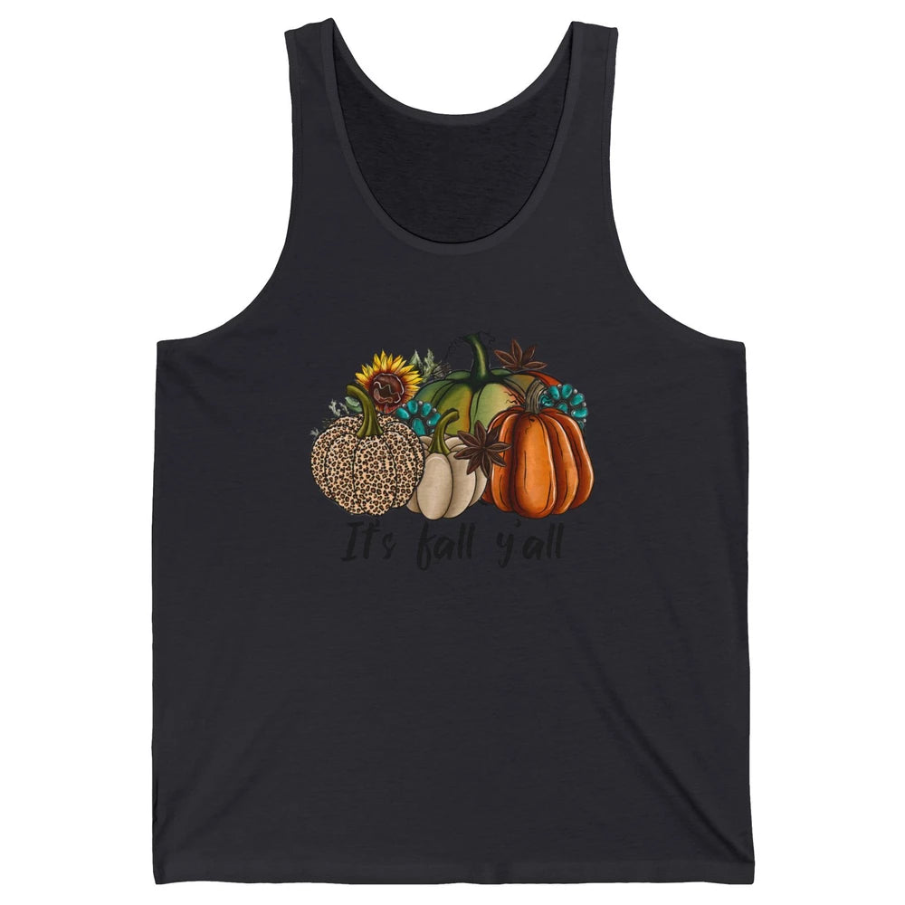 Leopard Pumpkin It's Fall Yall Fall Leaves Western Autumn Unisex Jersey Tank