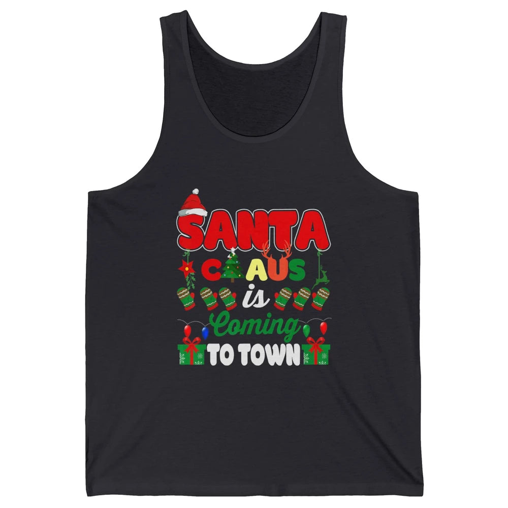 Merry Christmas Santa Claus Coming To Town Retro Xmas Lights Unisex Jersey Tank