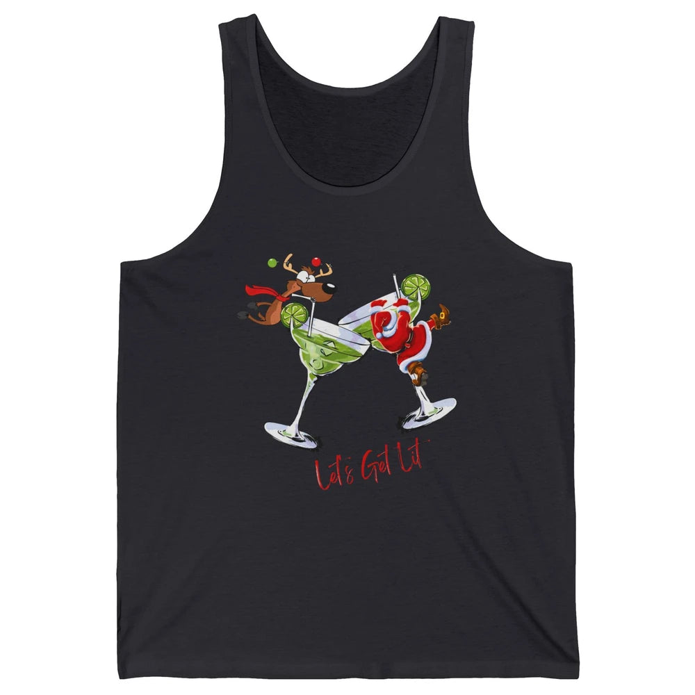 Party Santa & Reindeer Cocktail Glasses Let's Get Lit Xmas Unisex Jersey Tank
