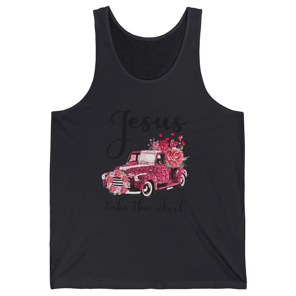 Christian Girl Jesus Take The Wheel Leopard Car and Roses Unisex Jersey Tank