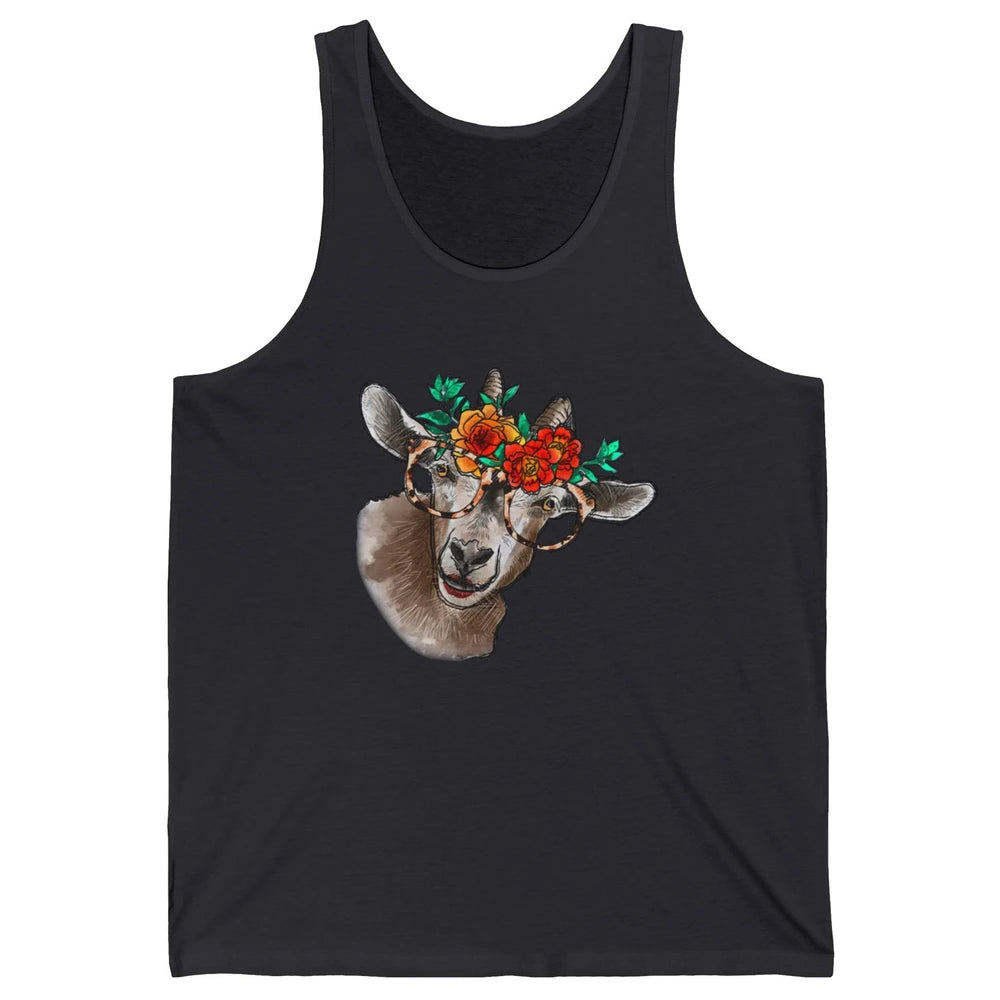 Retro Goat Glasses Flower Goat Girl Goat Lovers Gift Unisex Jersey Tank