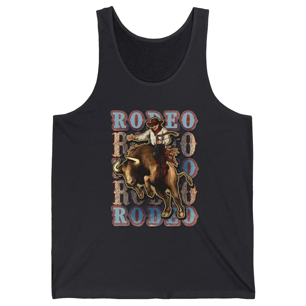 Leopard Cowboy Bull Riding Rodeo Dad Western Country Cowboy Unisex Jersey Tank