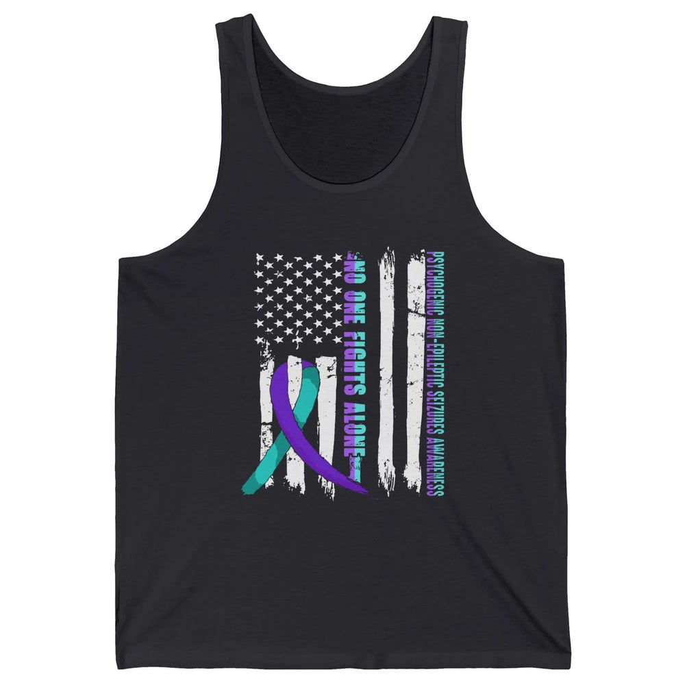 PNES Awareness Purple Teal Ribbon No One Fight Alone US Flag Unisex Jersey Tank