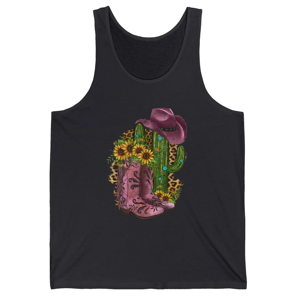 Retro Cowboy Boots & Hat Sunflower Let's Go Girls Cowgirls Unisex Jersey Tank