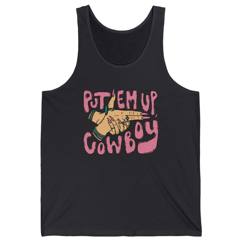 Retro Turquoise Cowgirl Hands Put 'Em Up Cowboy Western Girl Unisex Jersey Tank