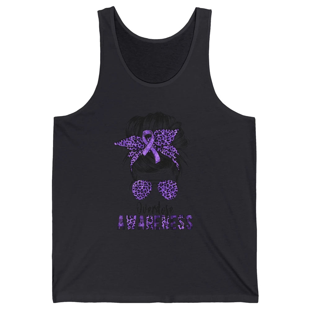 Overdose Awareness Messy Hair Bun Purple Leopard Warrior Unisex Jersey Tank