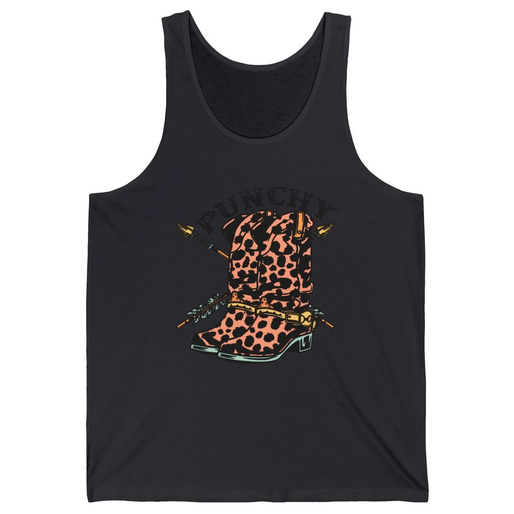 Retro Cowgirl Boots Leopard Punchy Western Country Cowboy Unisex Jersey Tank