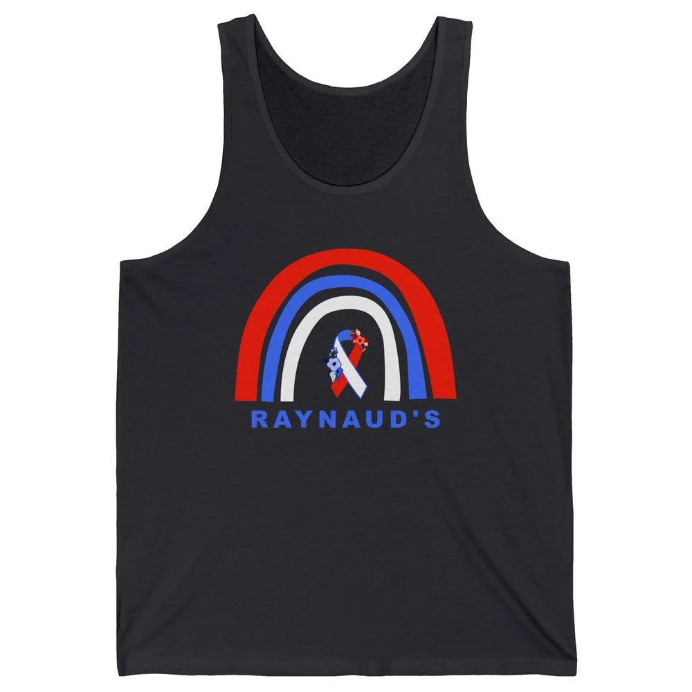 Raynaud's Syndrome Awareness Floral Red Blue Ribbon Rainbow Unisex Jersey Tank